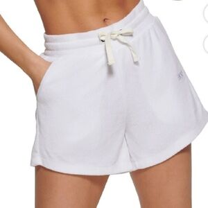 DKNY Sport Terry Cloth Relaxed Shorts Women's M White Pull On Style Drawstring